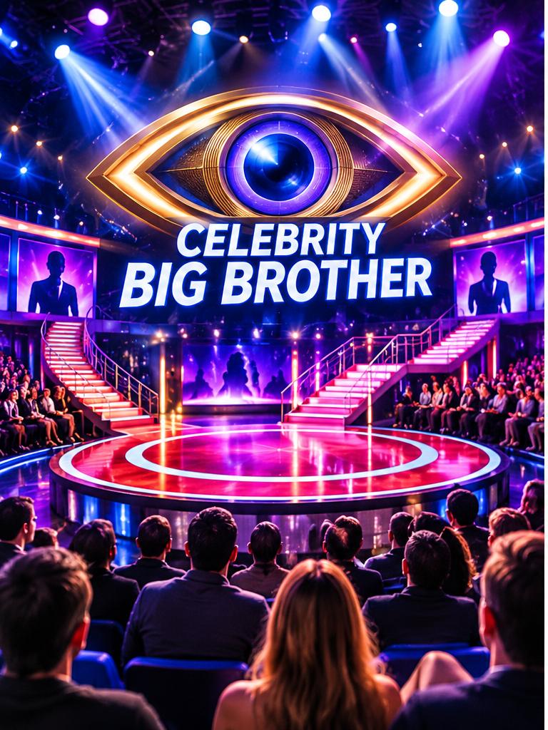 Illustration of a Celebrity Big Brother reality television stage