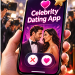 Illustration of a celebrity dating app on a smartphone