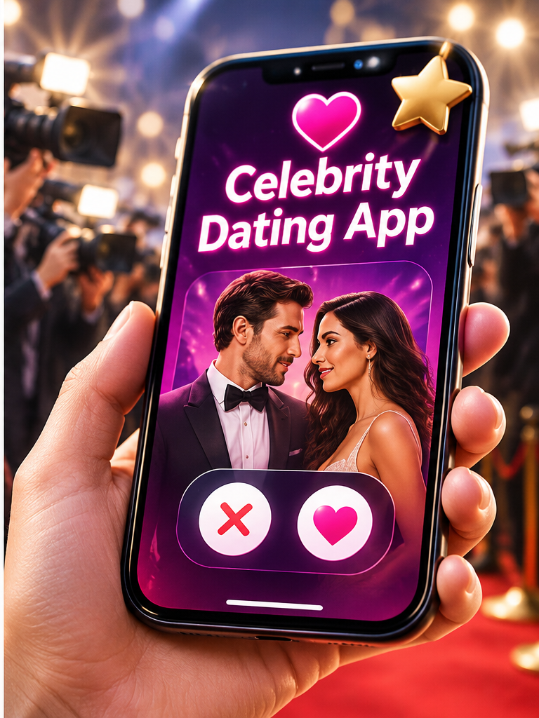 Illustration of a celebrity dating app on a smartphone