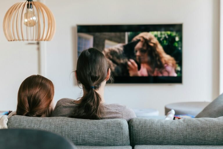 People watching television together at home