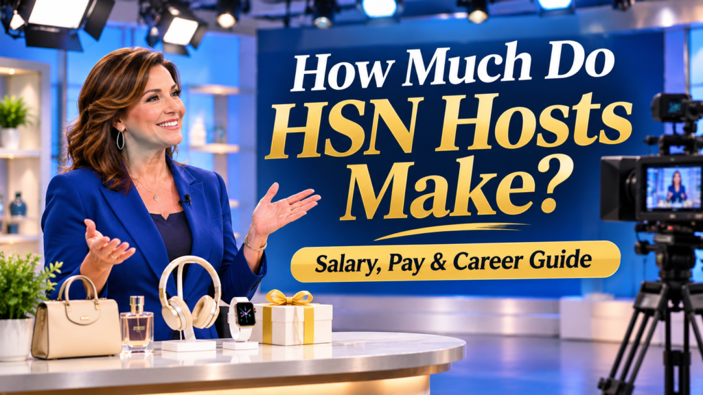 AI-generated illustration of home shopping hosts and HSN salary guide