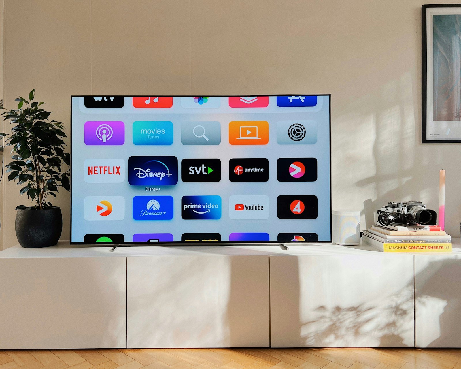 Smart television in a living room, illustrating Hulu device activation