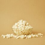 Bowl of popcorn on a table for a movie night at home