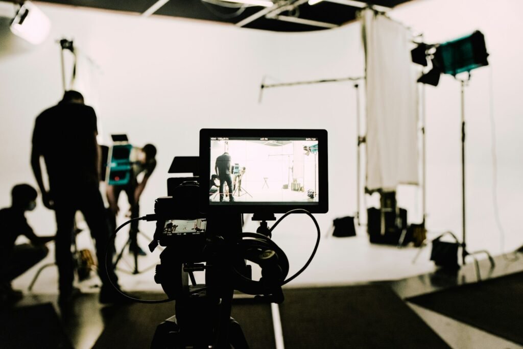 Video-production camera equipment, an illustrative photograph rather than the Celebrity Family Feud set