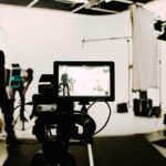 Video-production camera equipment, an illustrative photograph rather than the Celebrity Family Feud set
