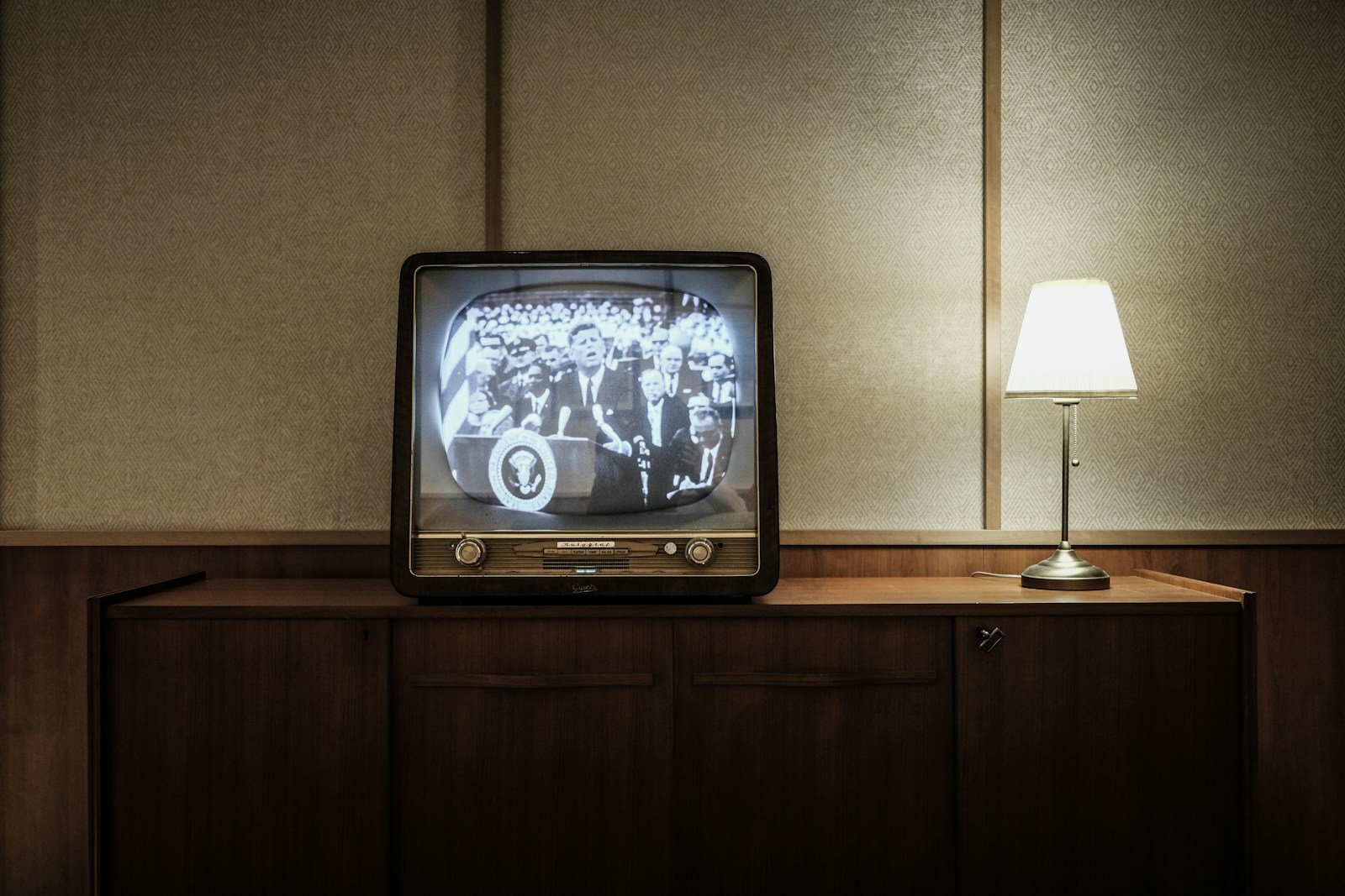 An illuminated television in a room, an illustrative photograph rather than Celebrity Jeopardy footage